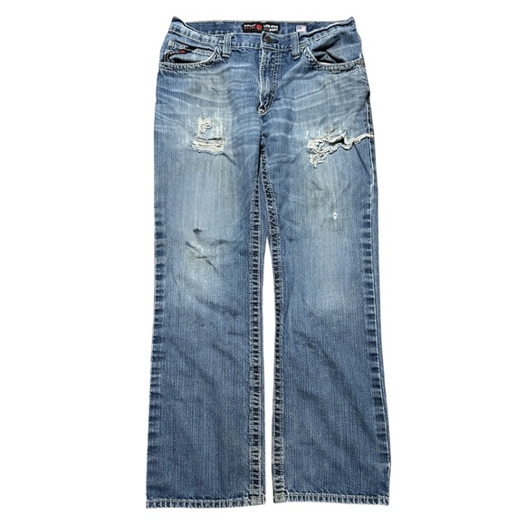 Mens Y2K Ariat M4 Low Rise Bootcut Medium Wash Workwear Jeans Size 34x32